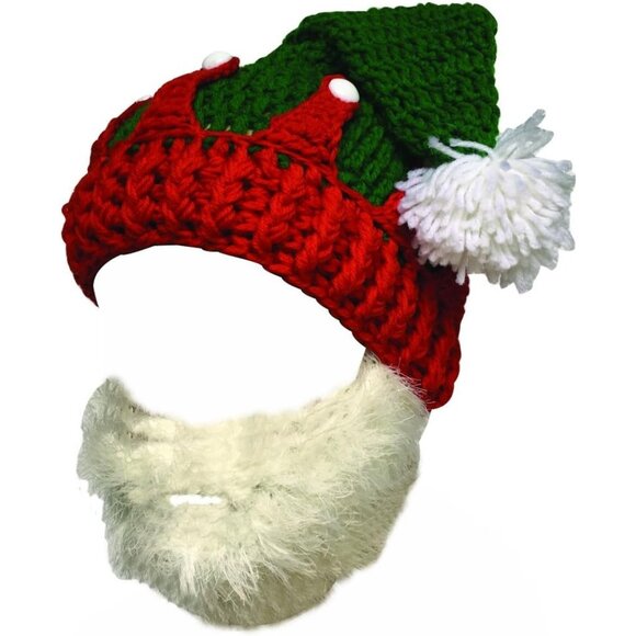 Unisex Red Christmas Winter Knitted Crochet Beanie Santa Hat Bearded Caps
